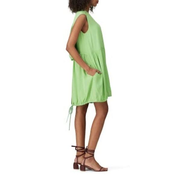 TIBI Eco Cape Green Silk Sleeveless Crew Neckline Zippers Shift Dress Size 6 - Picture 2 of 16